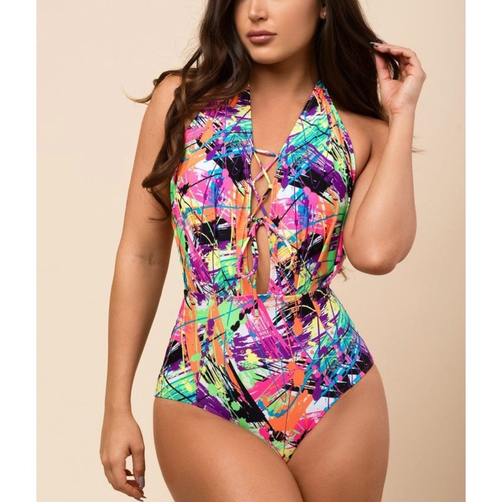 One piece Neon Multicolored Highwaist Swimsuit
